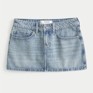 Hollister Low-Rise Medium Wash Studded Denim Mini Skort Skirt